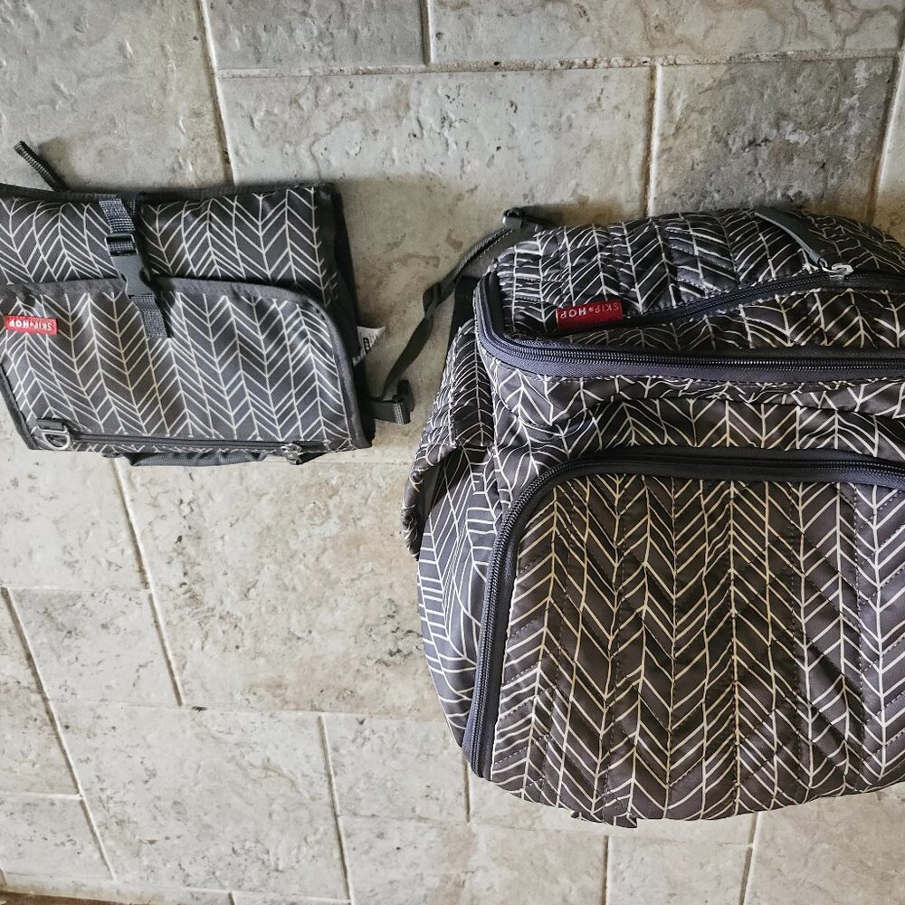Skip Hop diaper bag/backpack, diaper pod/container, and changing pad